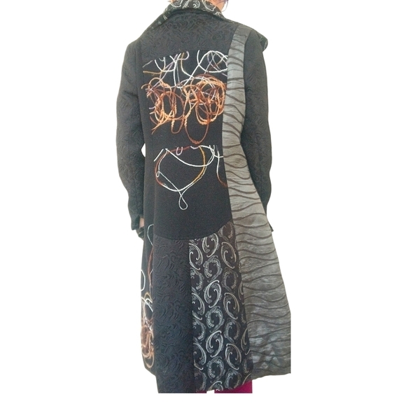 Vintage Papillon Overcoat Jacket Black Gray Orange Size Small Medium - Picture 6 of 7